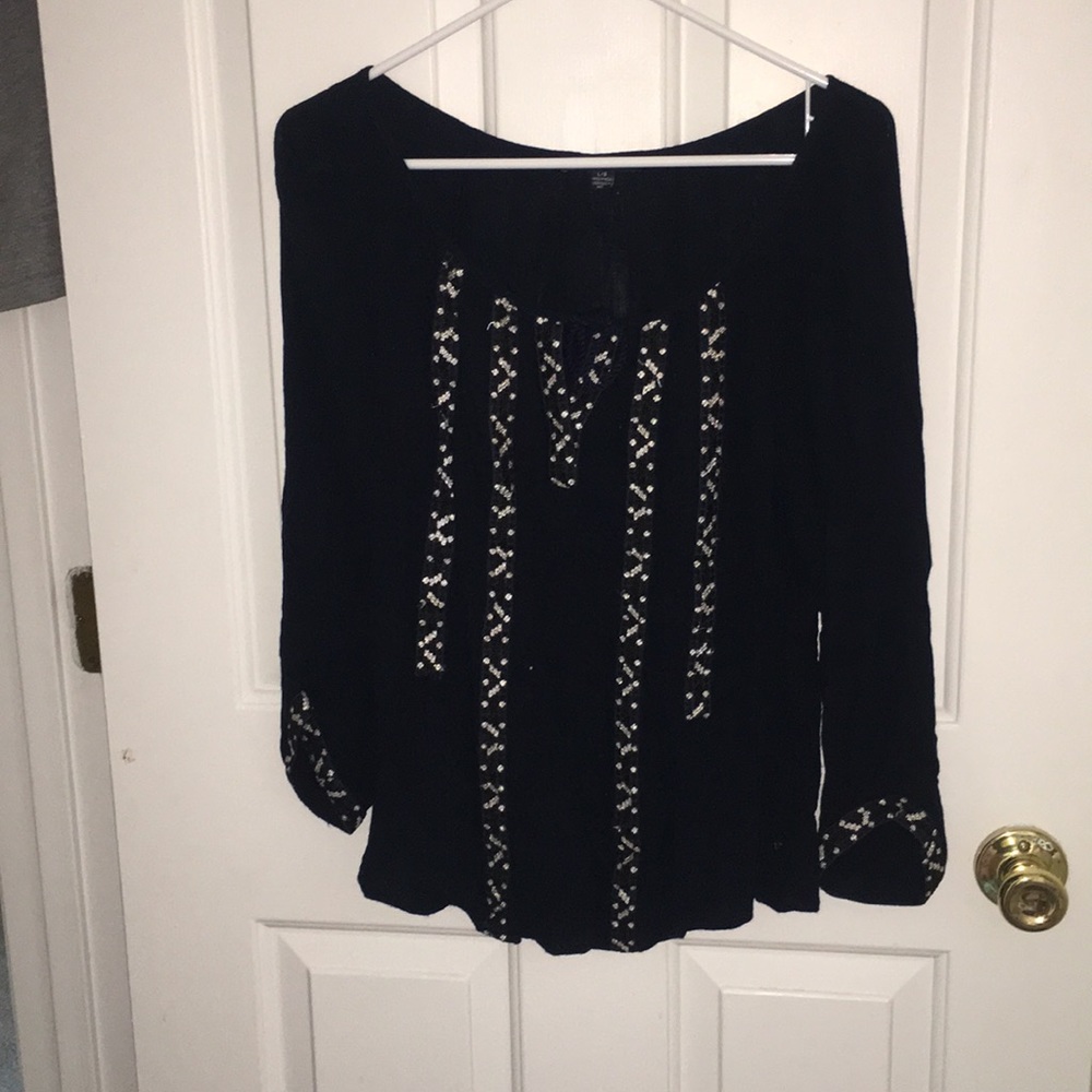 Navy blouse with gold detail